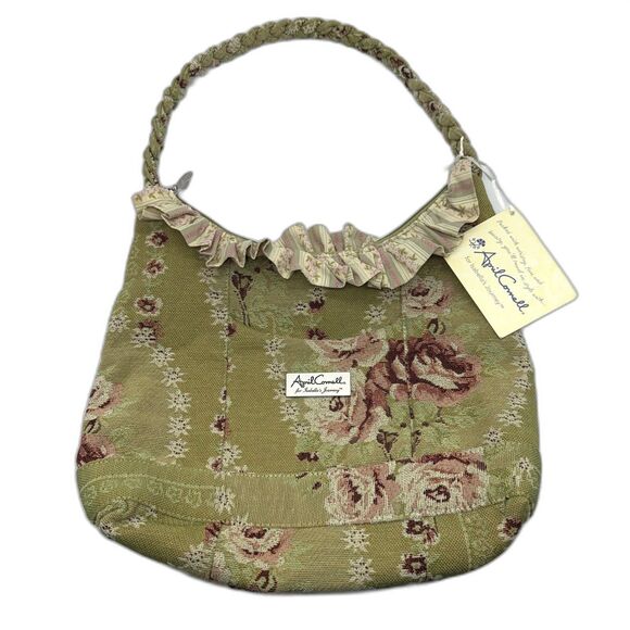 Vintage Deadstock April Cornell Poetry Shoulder Bag - Green Rose Floral - Picture 1 of 5